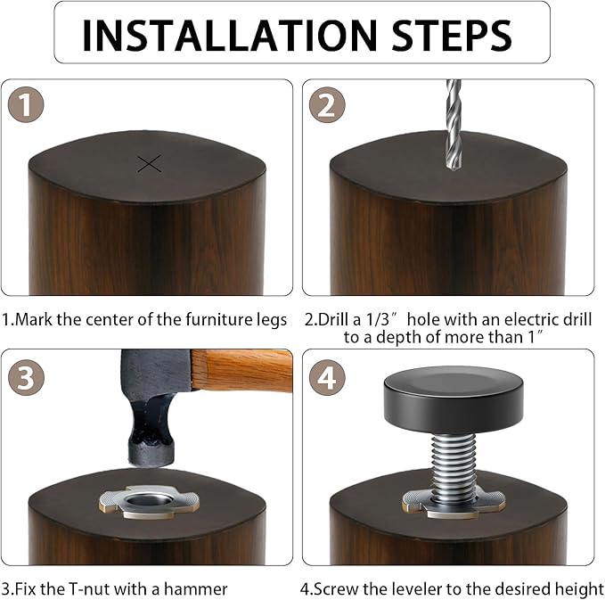 1/4" Thread Leveling Feet, Threaded Screw-in Table Feet