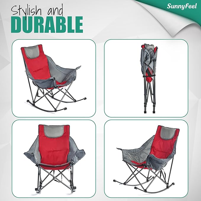 SUNNYFEEL Oversized Rocking Camping Chair 2 Pack, Fully Padded Patio Chair