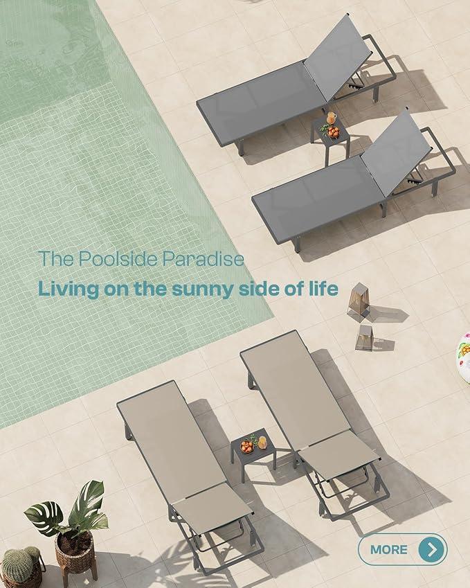 Pool Lounge Chairs Set of 3，Outdoor Lounge Chairs