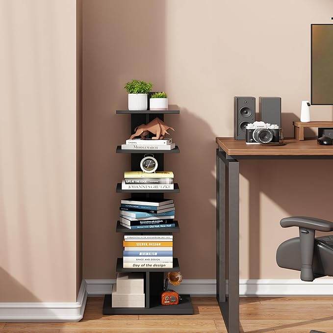 TUTOTAK Narrow Bookshelf, 6-Tier Bookcase, Spine Book Shelf