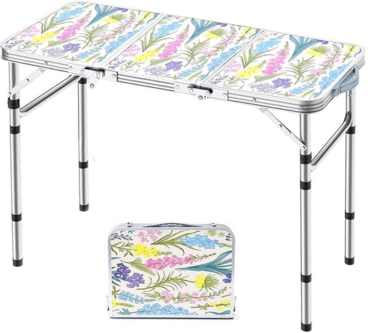 Yriuat Folding Camping Table 3ft Portable Picnic Table Adjustable Height Small