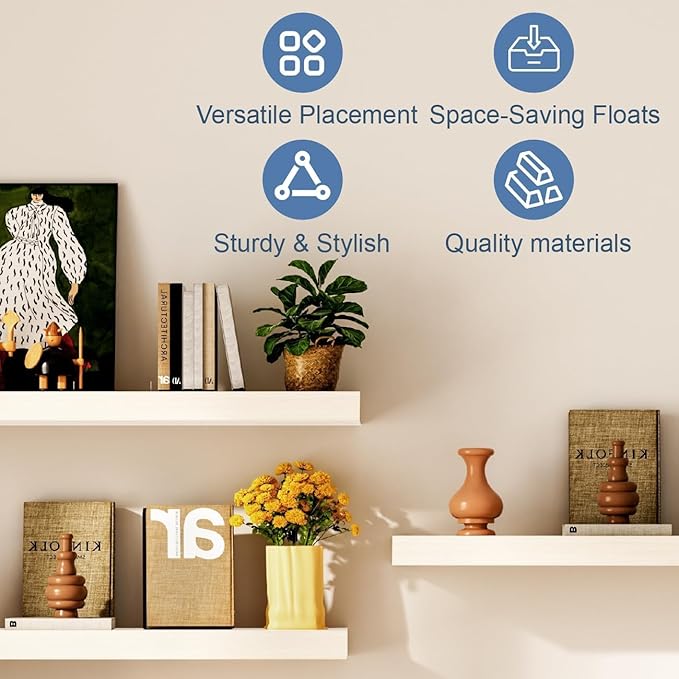 Floating Shelves for Wall White Shelves Bathroom, Bedroom and Living Room