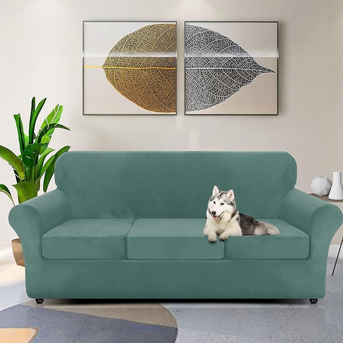 ZNSAYOTX Oversized Velvet Couch Cover 4 Piece Stretch Sofa Covers