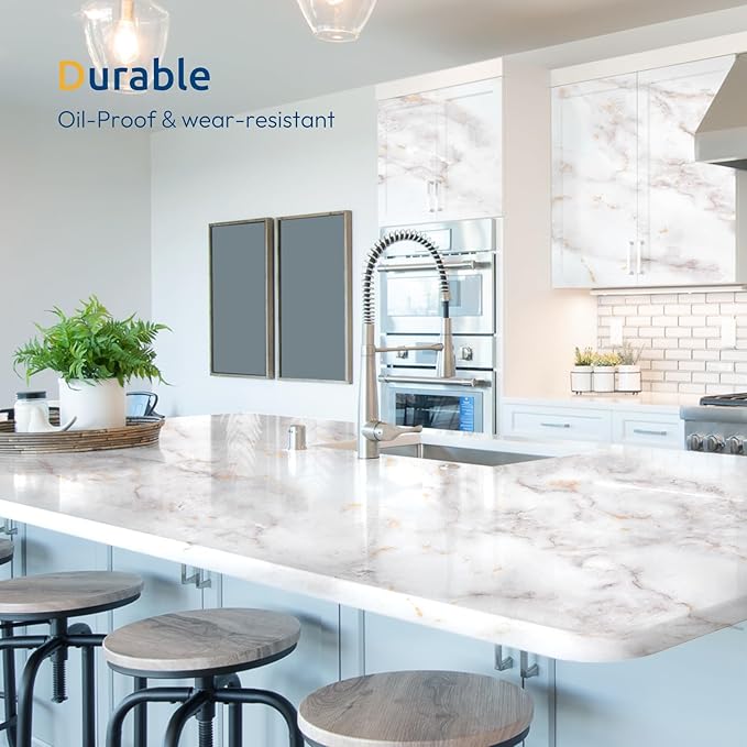 rabbitgoo Glossy Marble Contact Paper Peel and Stick Wallpaper 17.5" X 118.1"