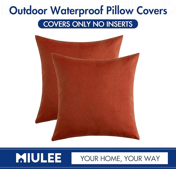 MIULEE Pack of 2 Decorative Outdoor Solid Waterproof Throw Pillow Covers Euro