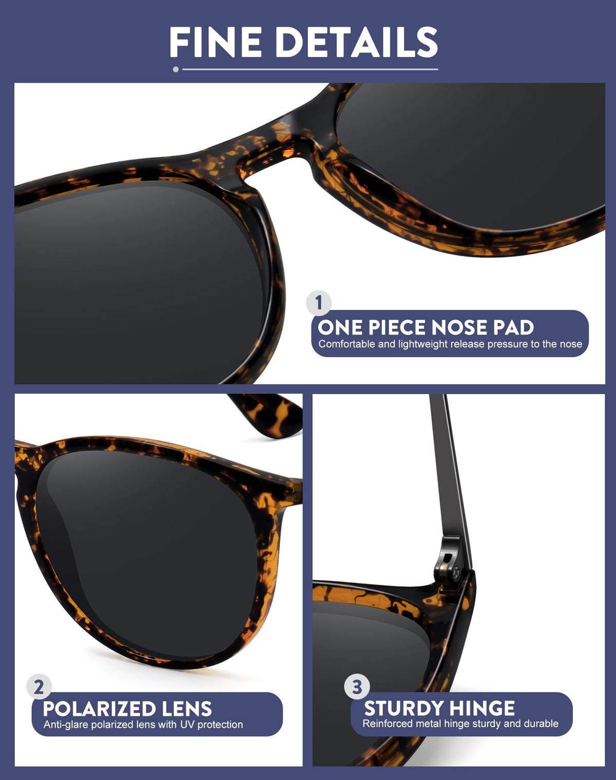 WOWSUN Polarized Sunglasses womens trendy 2025 glasses- Vintage Retro Round (3Pack)