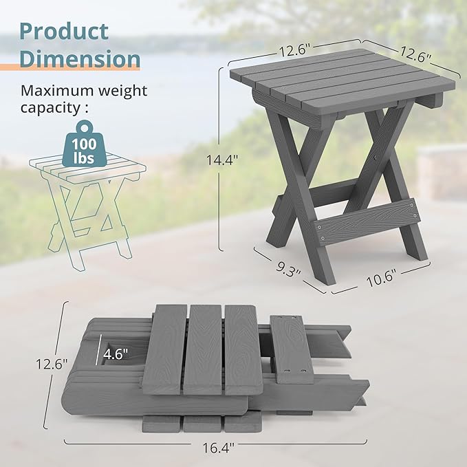 LUE BONA Small Outdoor Folding Side Table, HDPS Outside End Table