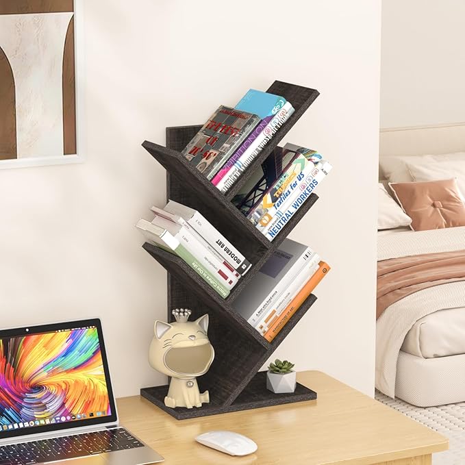 SHEEPAM 5 Tier Tree Book Shelf, Small Desktop Bookshelf