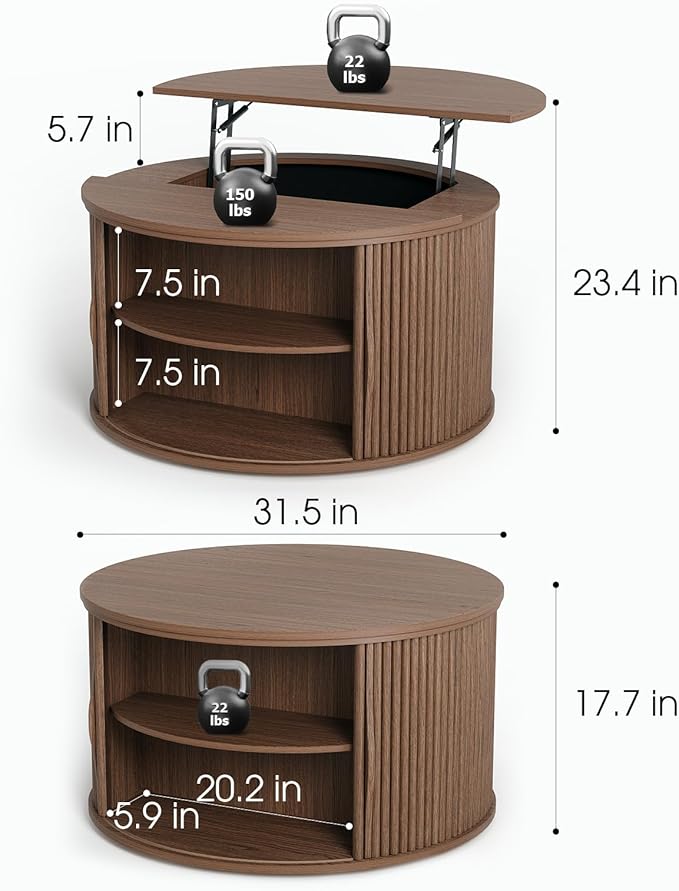 SULIVES Round Coffee Table