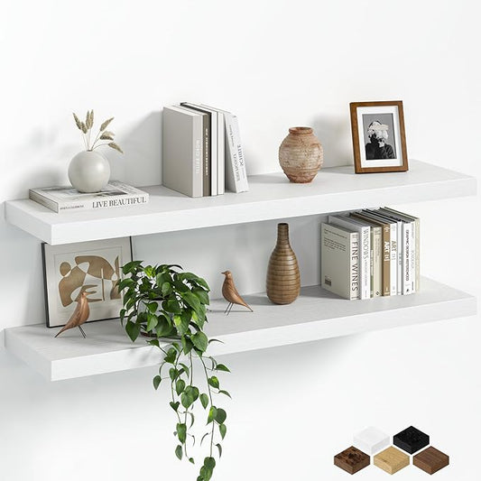 Fun Memories Floating Shelves for Wall, 36 Inch Long Set of 2 Rustic Wood Wall