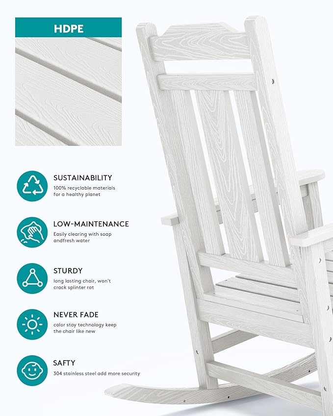 SERWALL Oversized Outdoor Rocking Chair Set of 2, HDPE Outdoor Rocking Chair