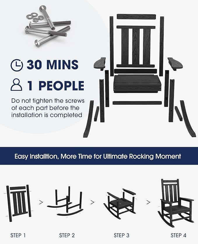 KINGYES Oversized Outdoor Rocking Chair Set of 2, All-Weather Patio Rocking