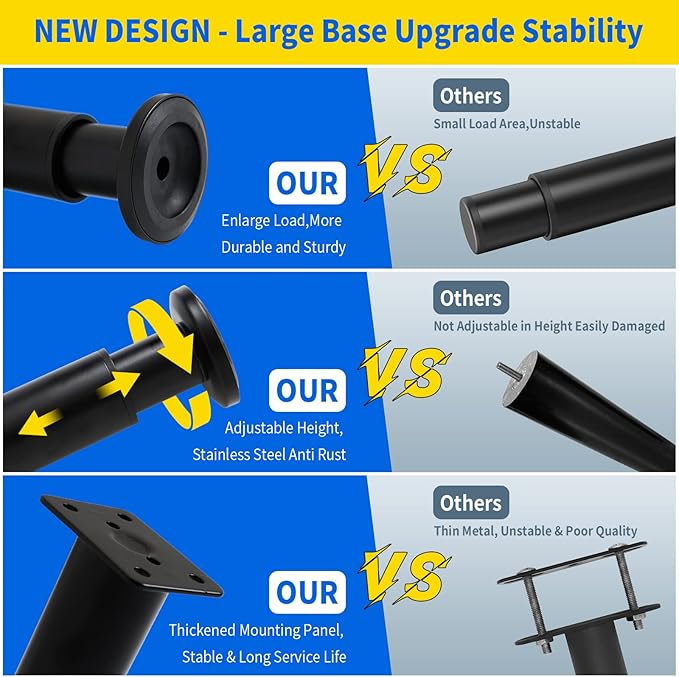 6 Pcs Adjustable Height Furniture Support Legs 3.15-4.72 inch, Metal Heavy Duty