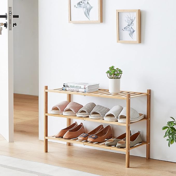 viewcare 3-Tier Free Standing Shoe Racks, Bamboo Wood Shoe Rack