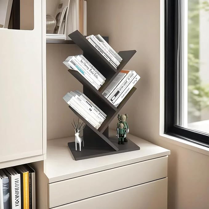 Godferyxin Book Tree Bookshelf, 5-Tier Wood Bookshelf Tree Bookcase