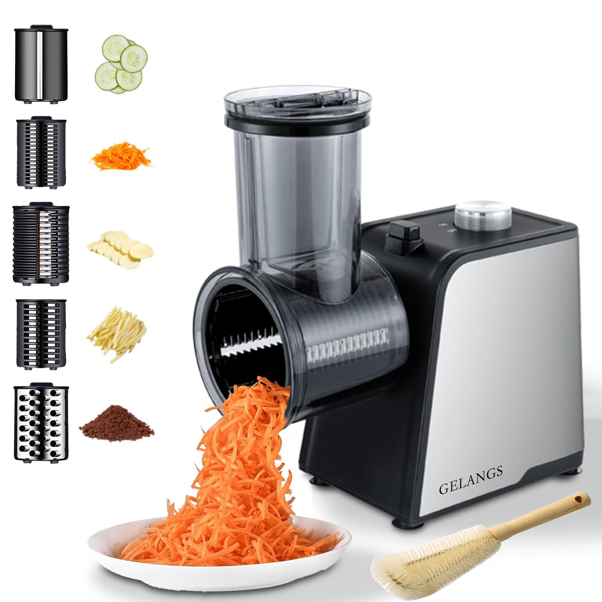 5 In 1 Electric vegetable slicer，300W Electric Cheese Grater Salad Shooter, One-Touch Easy Control, Electric Grater for Vegetables, Cheeses and NutsFor Home Kitchen