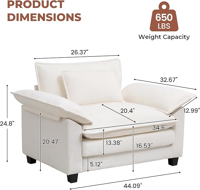 Modern Oversized Accent Chair, Comfy Accent Chair Reading Chairs Cloud Sofa