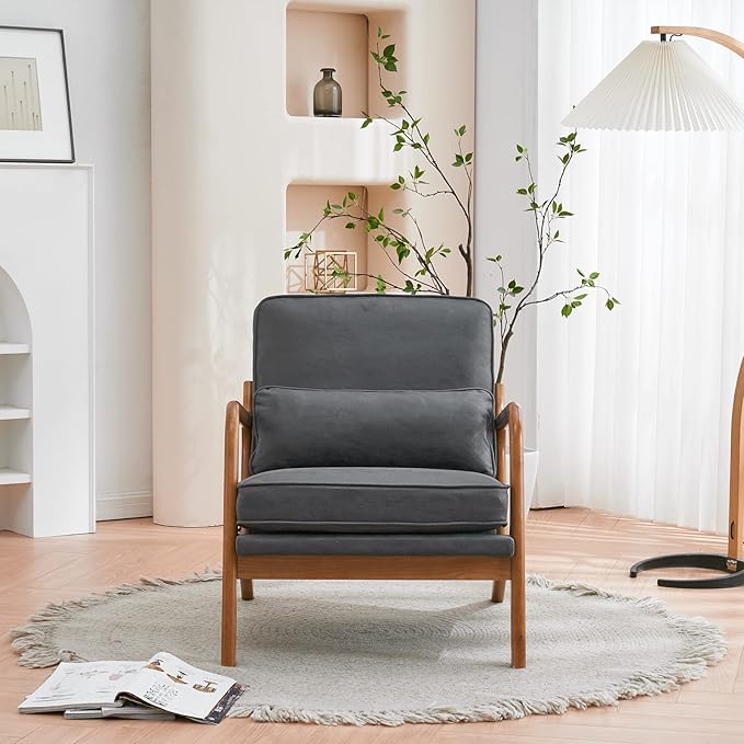 Bonnlo Microfiber Dark Grey Accent Chairs Set of 2, Upholstered Mid Century