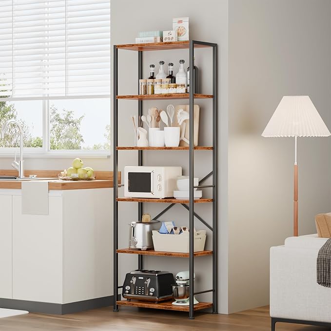 Furologee 6 Tier Book Shelf Set of 2, Tall Wide Bookshelf, Industrial Open