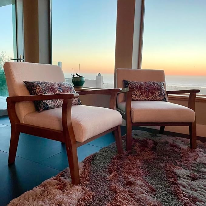 BESTANO Mid Century Modern Accent Chair Set of 2, Linen Upholstered Living Room