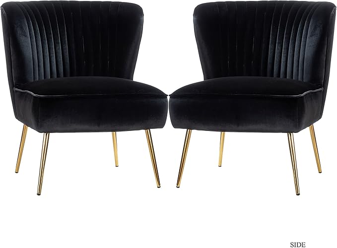 HULALA Home Velvet Accent Chair Set of 2, Modern Armless Upholstered Side Chair