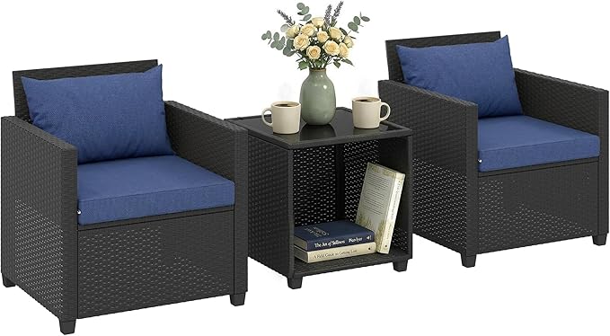 Outsunny 3 Piece Patio Furniture Set, Wicker Outdoor Bistro Set
