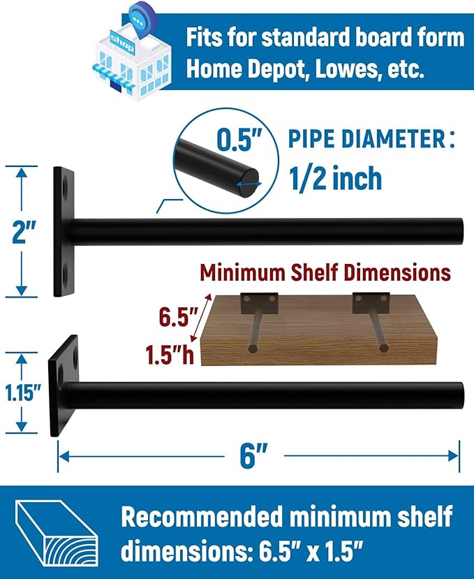LEOPO Black 16 Pack-6 inch Floating Shelf Brackets, Hidden Shelf Bracket