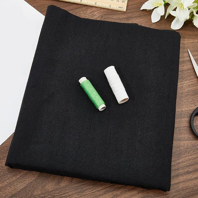 59 Inch Black Linen Cotton Canvas Embroidery Fabric by The Yard Solid Color