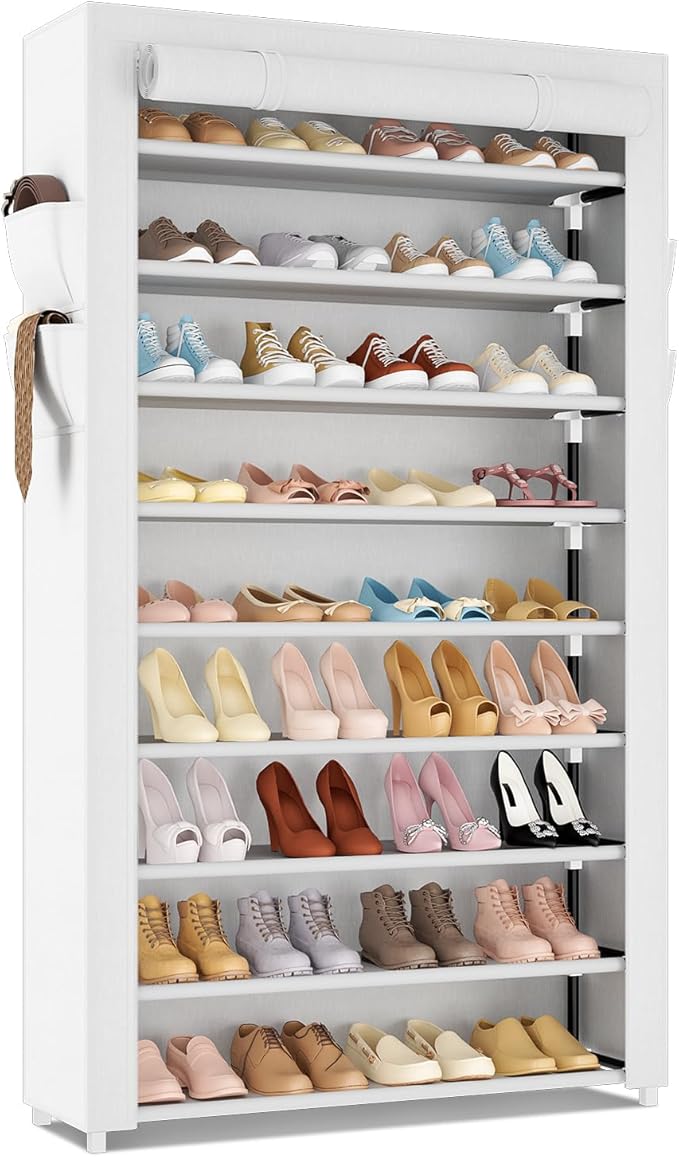 LANTEFUL Shoe Rack with Covers 10 Tier Tall Shoe Rack Organizer Large Capacity