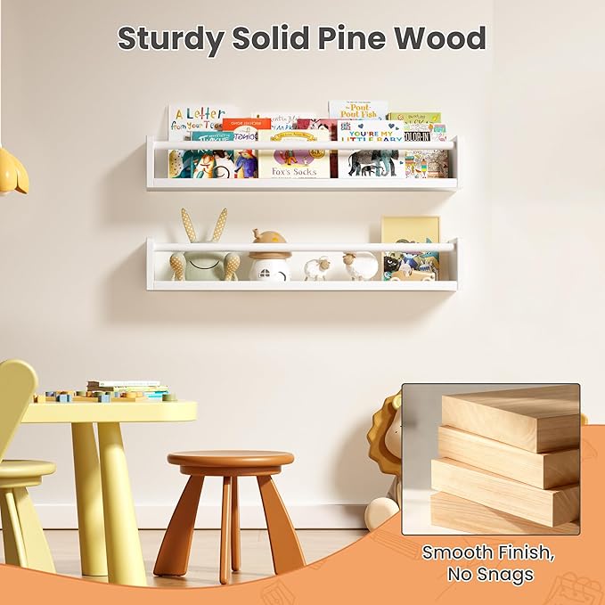 upsimples 2 Pack Nursery Book Shelves, 23.6 Inch Floating Bookshelves