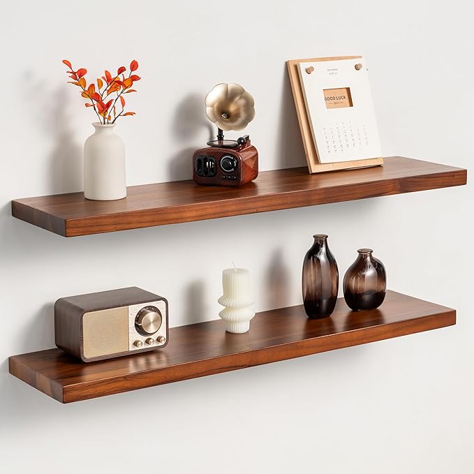 32 Inch Teak Floating Shelves Set of 2