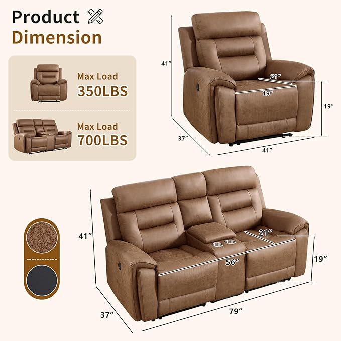 ANJ 2-Piece PU Leather Recliner Sofa Set