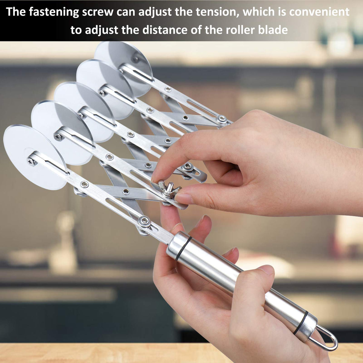 Juome 5 Wheel Pastry Cutter Stainless Pizza Slicer Multi-Round Dough Cutter Roller Cookie Pastry Knife Divider with Handle