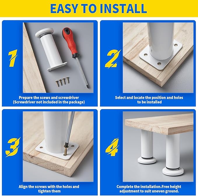 6 PCS Adjustable Furniture Couch Cabinet Legs 4.72-7.48 Inch, Heavy Duty