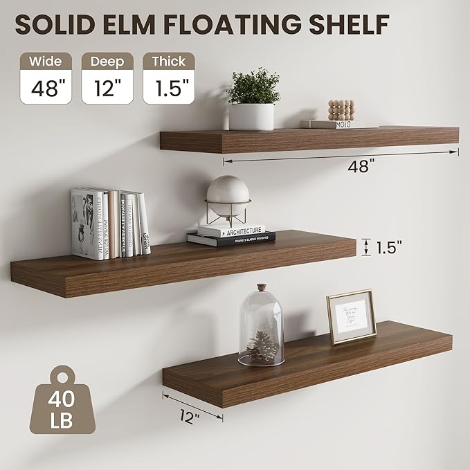 Dreamland 48 inch Floating Shelves, Rustic Wood Floating Wall Shelf