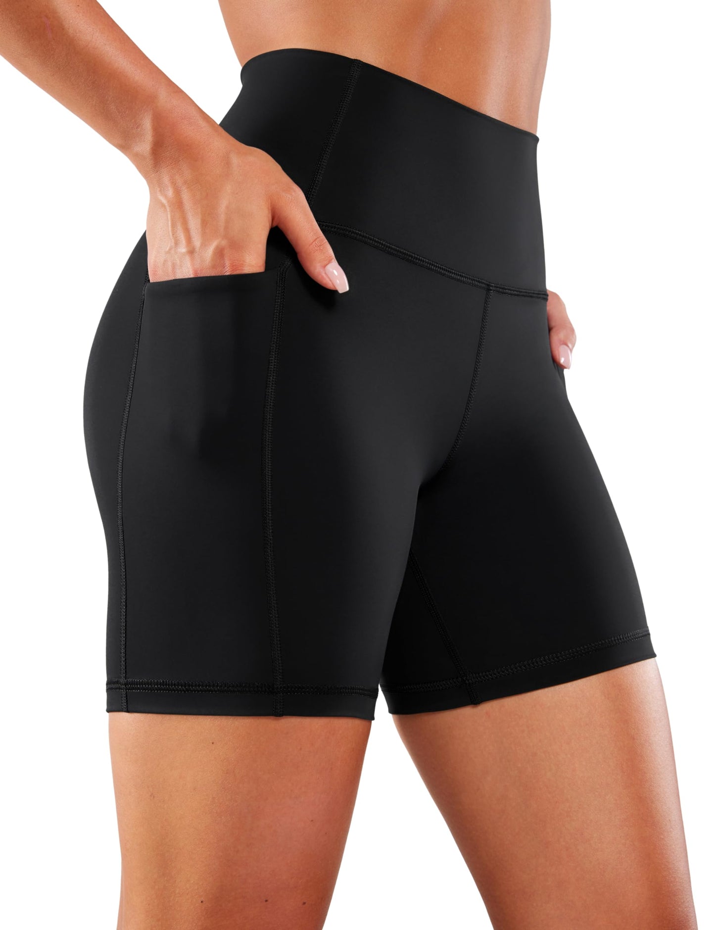 CRZ YOGA Women's Naked Feeling Biker Shorts with Pockets 6'' - High Waisted Yoga Gym Workout Spandex Black Small