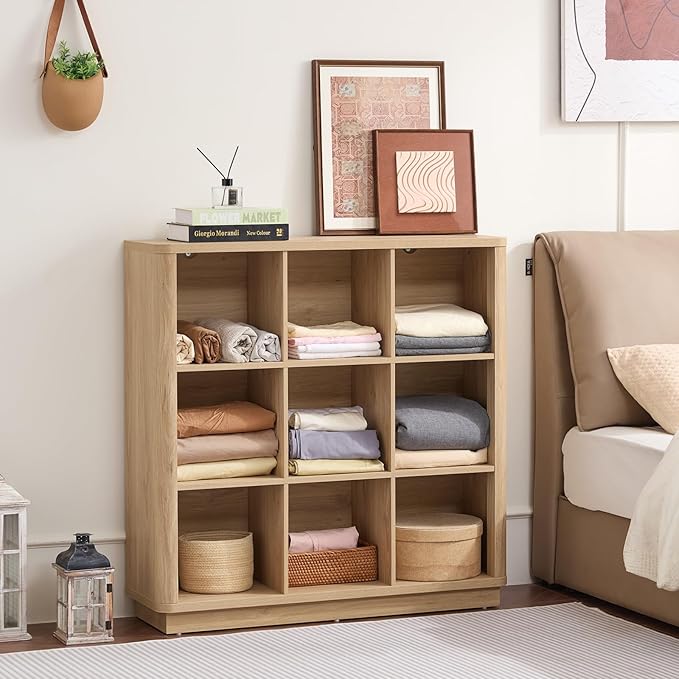 Joaxswe 9 Cube Storage Book Shelf, Modern Floor Standing 3-Tier Cubby Bookcase