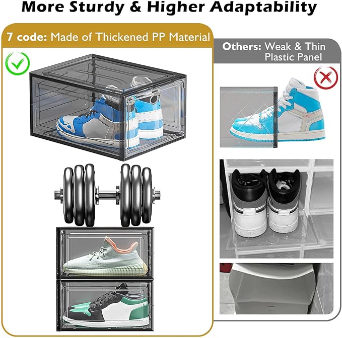 7 code Large Clear Shoe Boxes Organizer【Thicker Material】 Stronger Shoe Box
