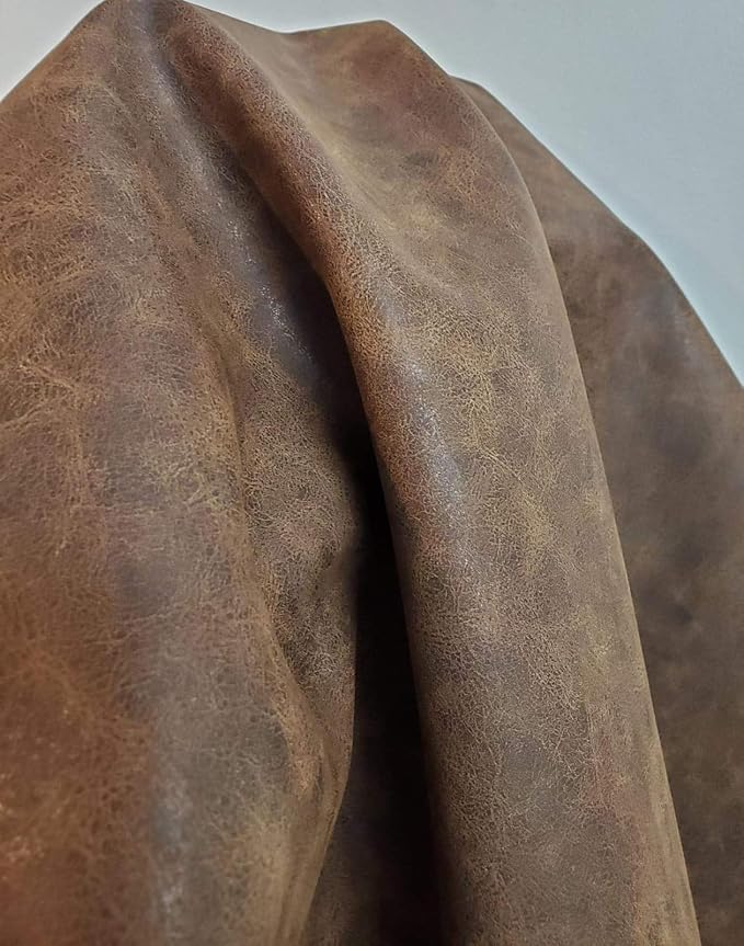 NAT Leathers | Brown Distressed Crazy Horse Oily Faux Vegan Leather PU | 4 Yard