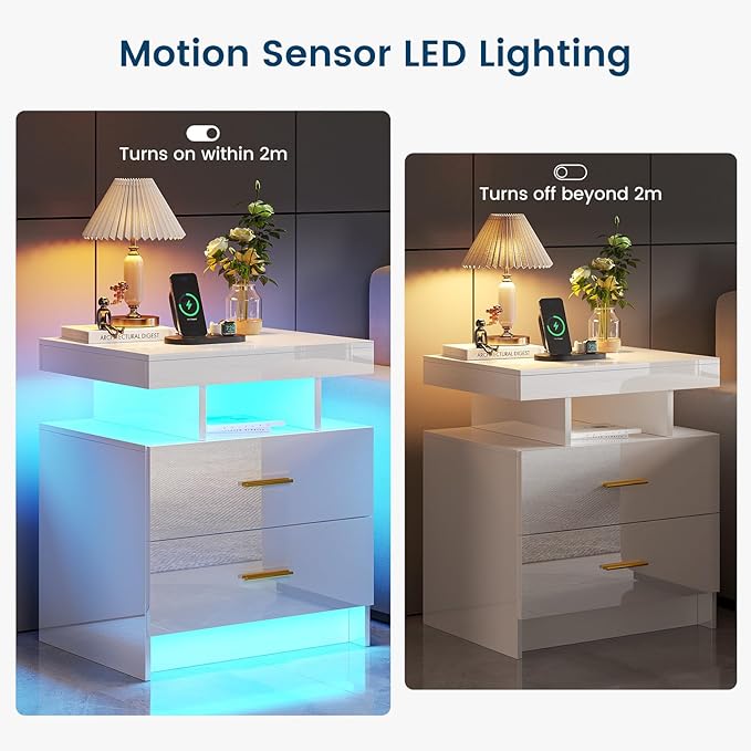 HNEBC Auto LED Nightstand with Wireless Charging Station & USB Ports, High