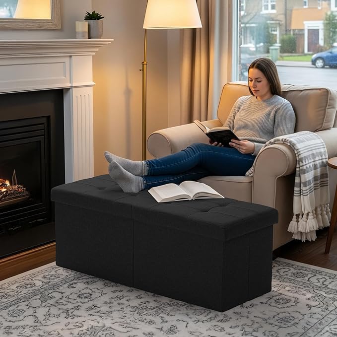 35-INCH Storage Ottoman Bench, Footrest