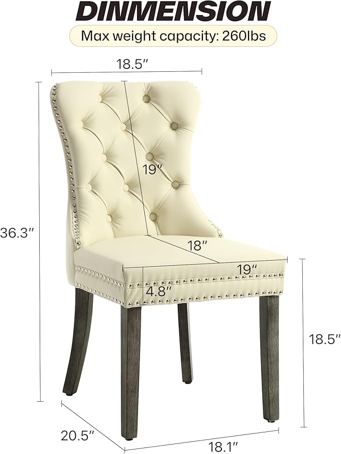 KCC Faux Leather Dining Chairs Set of 2, Upholstered High-end Tufted Dining