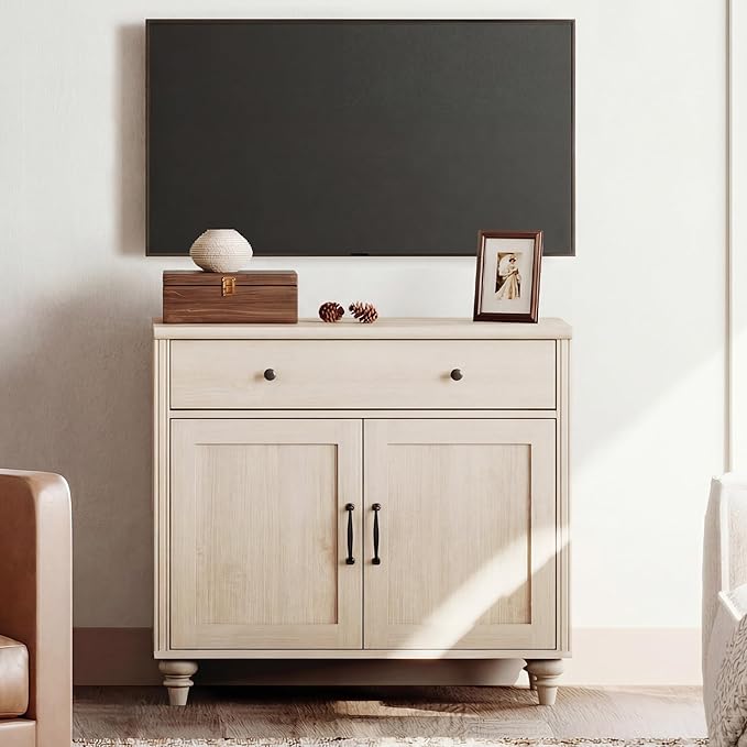 WAMPAT Farmhouse TV Stand for TVs Up to 43 inch, Wood Universal TV Stand