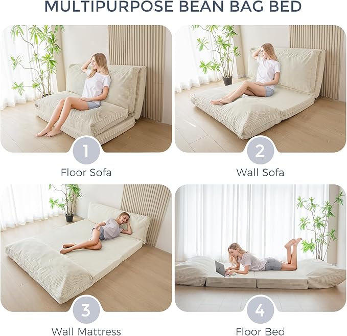 MAXYOYO Folding Sofa Bed, Extra Thick and Long Floor Sofa Convertible Sleeper