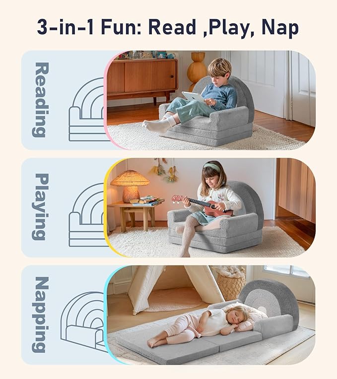 little dove Extra Wide Soft Toddler Couch Fold Out, Comfy Toddler Chair