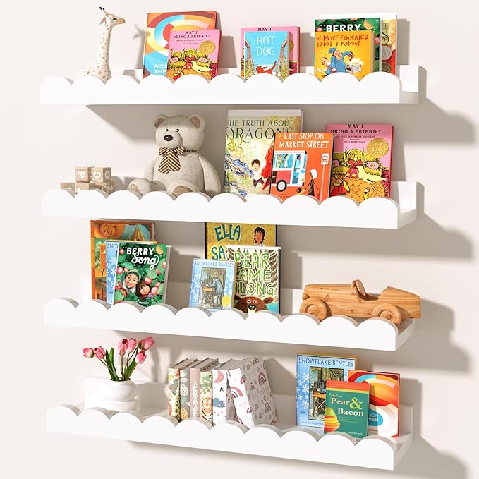 White Scalloped Nursery Shelves