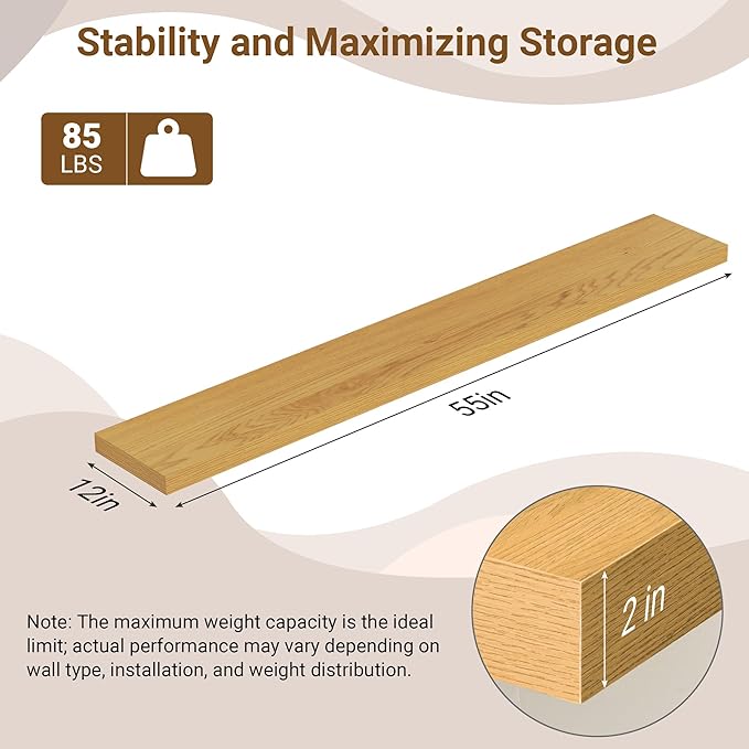 55 Inch Floating Shelves, 12 Inch Deep Floating Shelves