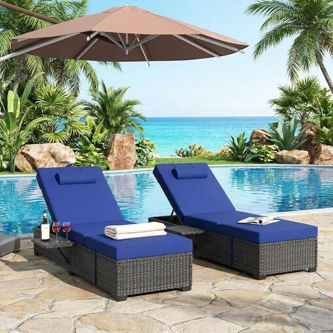 GAOMON Chaise Lounge Chairs Set of 2, Outdoor PE Rattan Chaise Lounge Chair