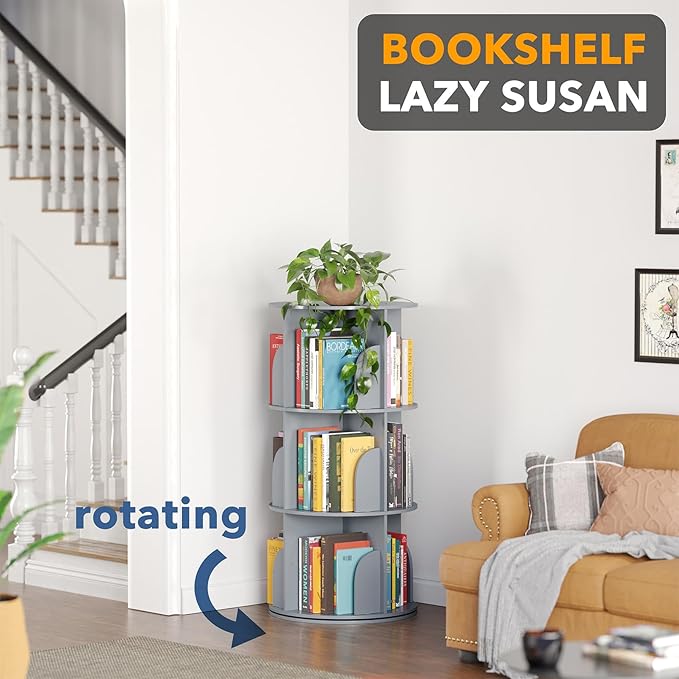 SpaceAid 3 Tier Rotating Bookshelf Tower, Spinning Bookcase Lazy Susan