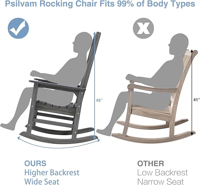 Psilvam Outdoor Rocking Chair Set of 2, Poly Lumber Oversized Rocking Chair